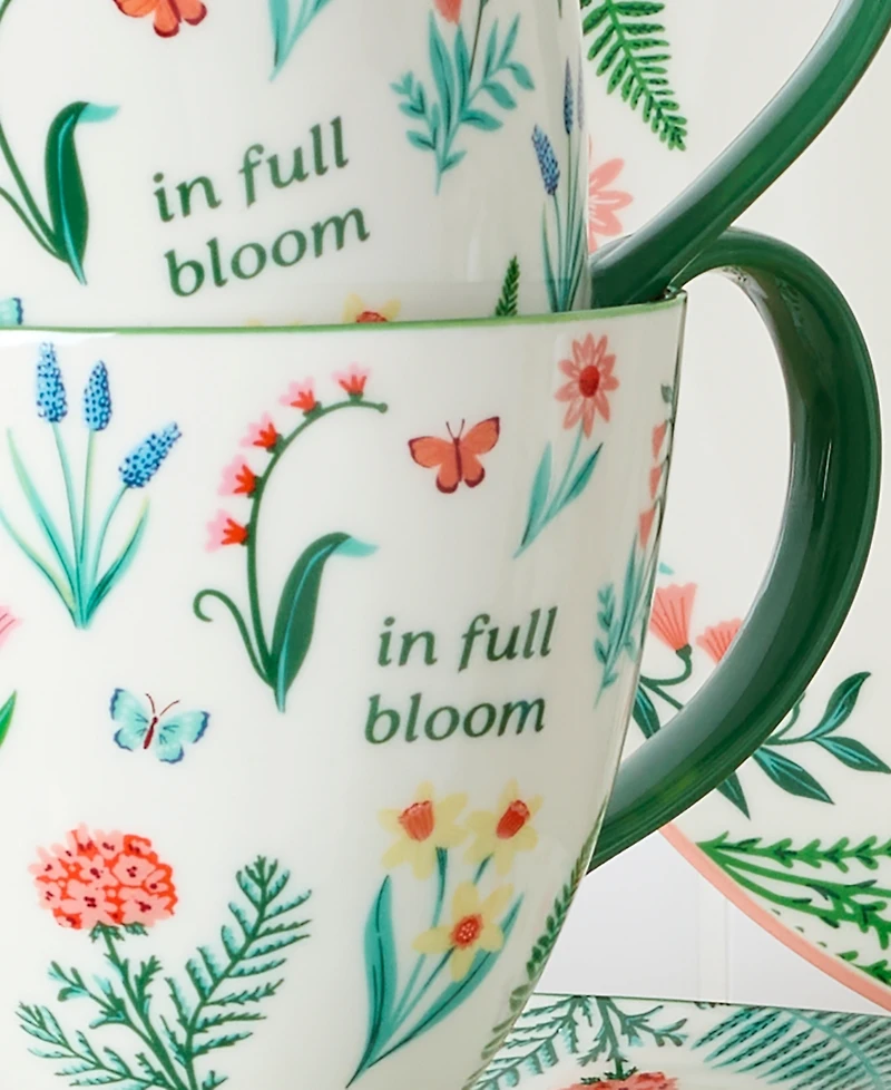 Oneida First Blooms Green Mugs, Set of 2