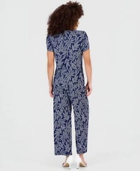 Anne Klein Essentials Petite Printed Tulip Sleeve Top Printed High Rise Pull On Pants