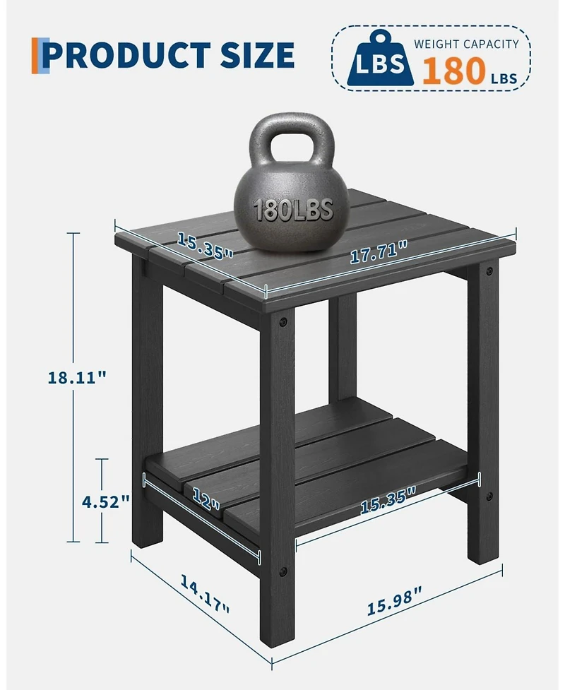 gaomon Adirondack Outdoor Side Table Patio Side Tables for Outside, All-Weather End Table for Patio Pool Deck Indoor Backyard