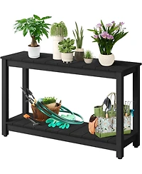 gaomon 2-Shelf Console Table, Indoor Outdoor 2-Tier Patio Buffet Table with Adjustable Foot Pad, Wooden Bar Storage Organizer