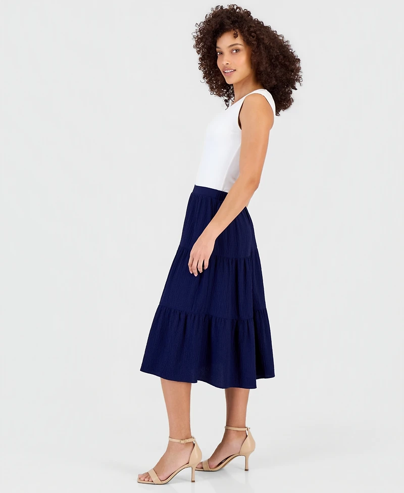 Anne Klein Essentials Petite Pull-On Tiered Midi Skirt