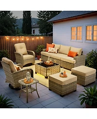 Xizzi 9 Pieces Wicker Outdoor Patio Furniture Set,Rattan Modular Sectional Sofa,Outside Swivel Rocking Chairs Coversation Set with Side Table