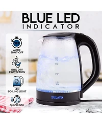 Zulay Kitchen Borosilicate Glass Electric Kettle with Blue Led Light