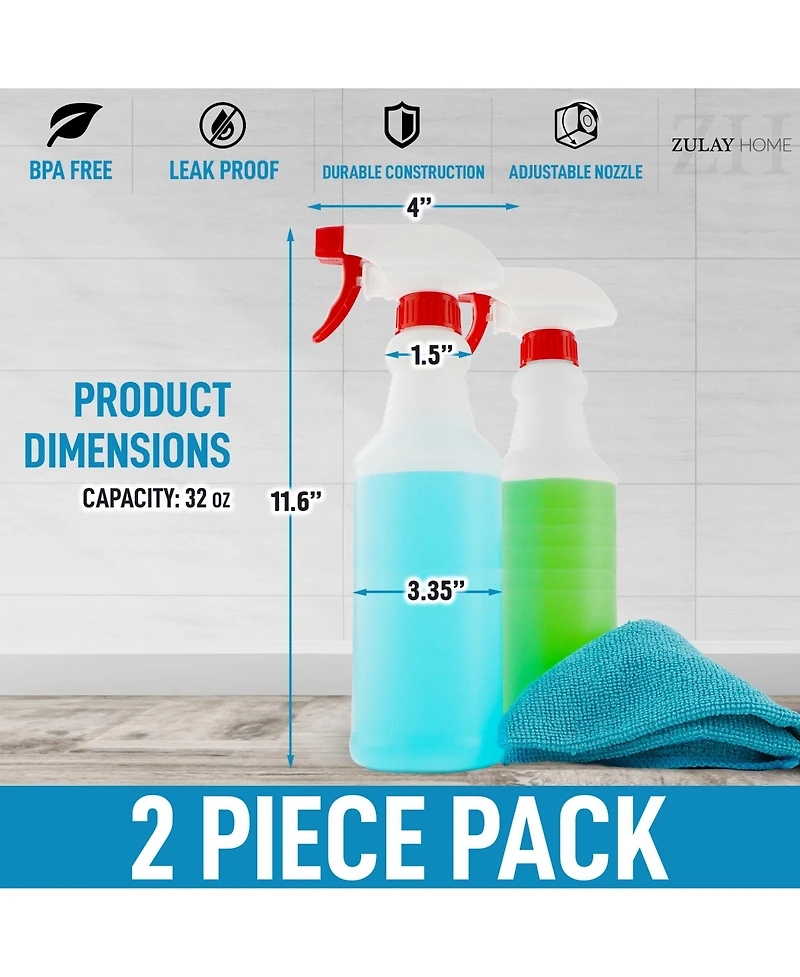 Leakproof Cleaning Spray Bottle Set (2 Pack 32oz)