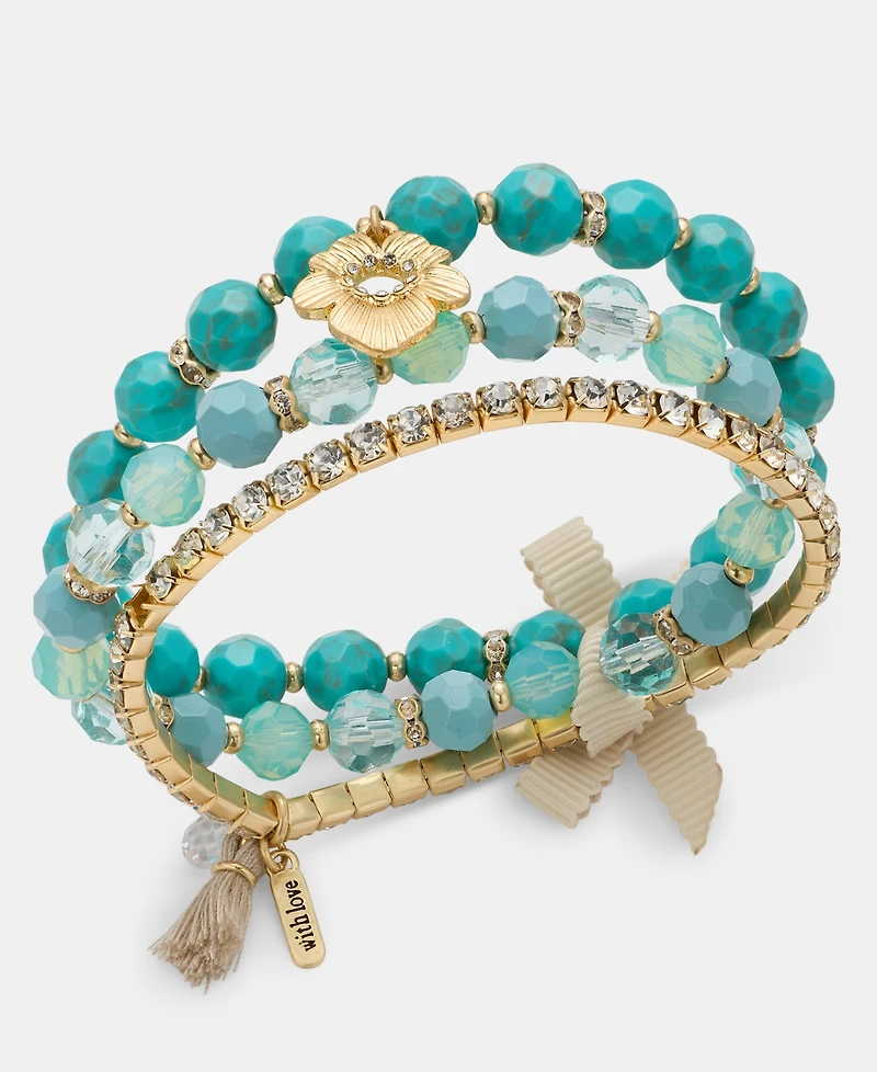 lonna & lilly 3-Pc. Set Flower Charm Beaded Stretch Bracelets