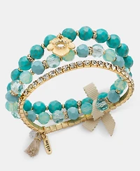 lonna & lilly 3-Pc. Set Flower Charm Beaded Stretch Bracelets