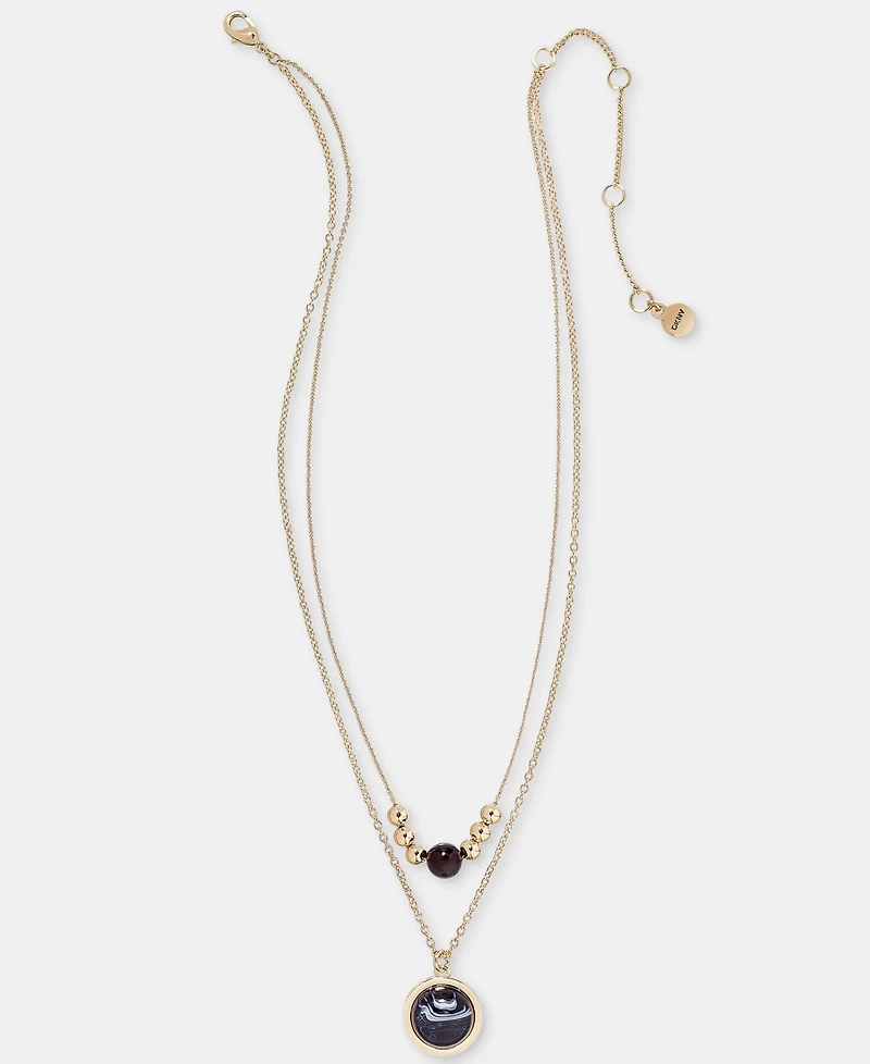 Dkny Jet Two Row Cabachon Pendant Necklace