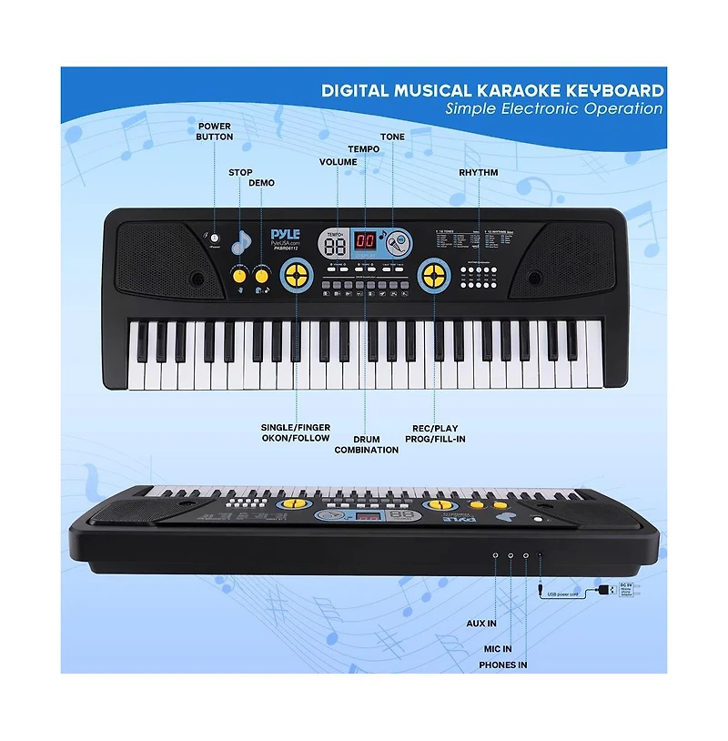 Pyle Portable Piano Keyboard & Microphone
