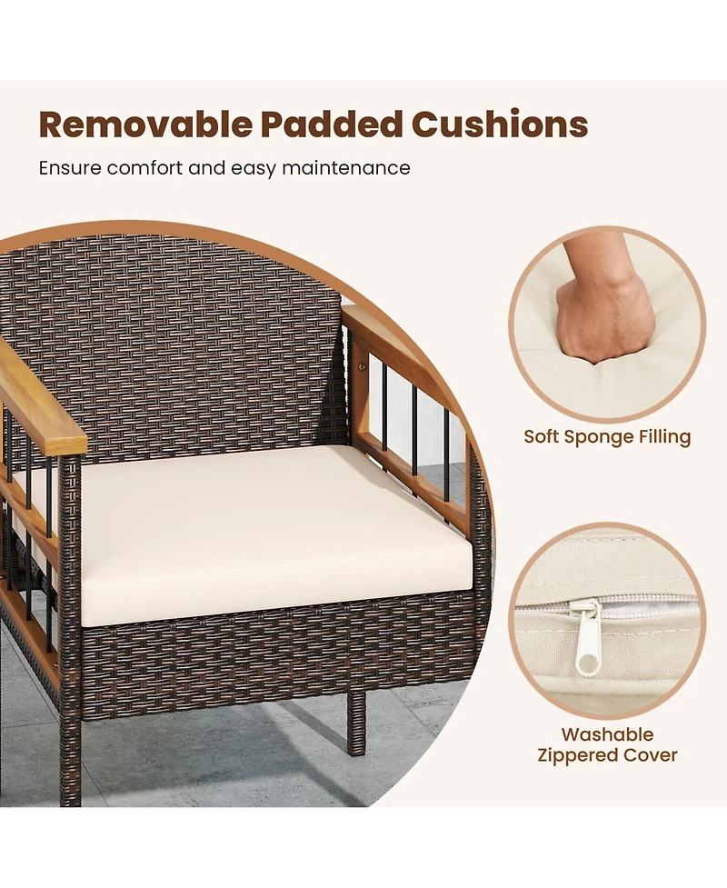 Gymax Set of 2 Patio Dining Chairs w/ Removable Padded Cushion Acacia Wood Armrests