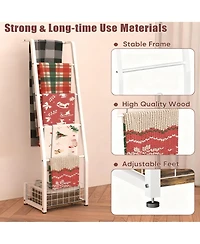 Yigii Rustic 5-Tier Blanket Ladder with Basket for Living Room & Bedroom