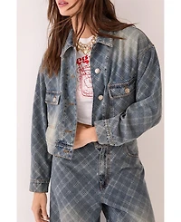 Nasty Gal Women's Check Denim Distressed Jacket