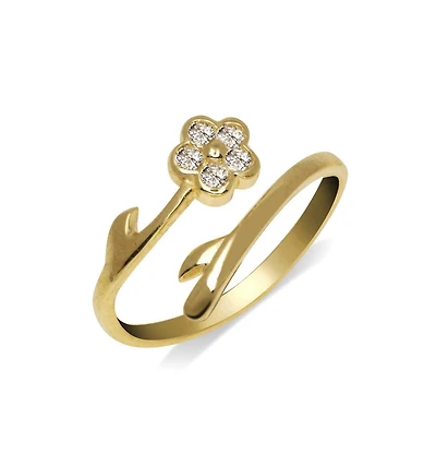 Curata Jewelry Solid 10K Gold Cubic Zirconia Flower Wrap Toe Ring