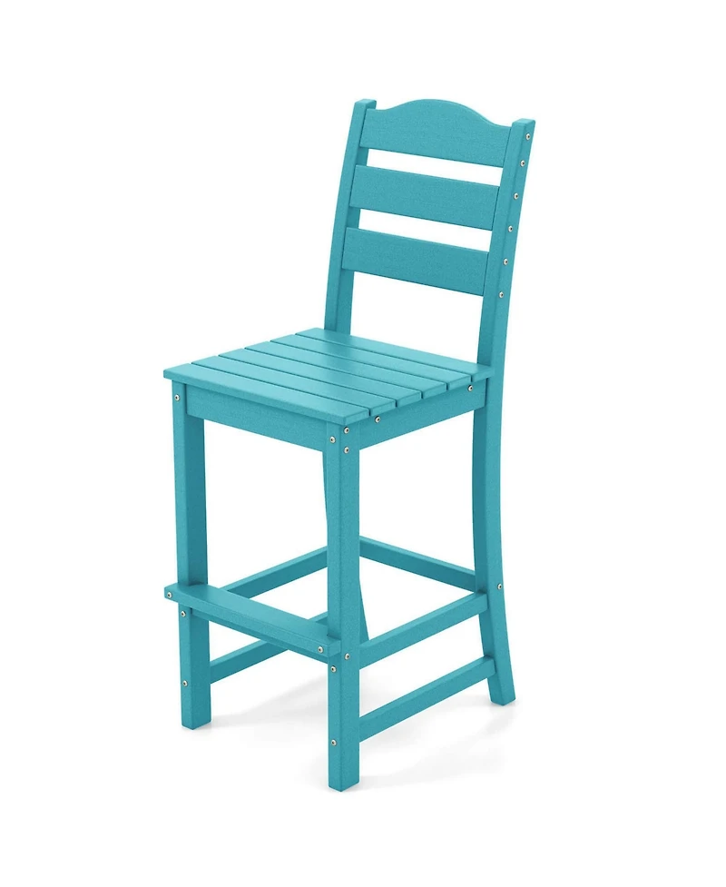 Gymax Set of 2 Hdpe Bar Stool Patio Tall Chair Backrest Footrest All Weather