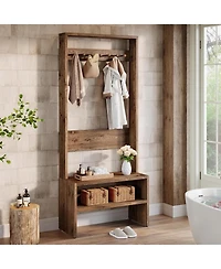 Tribesigns 70.8” Tall Freestanding Coat Rack with Shoe Bench, 7 Hooks & 2 Shelves, Wood Hall Tree with Bench and Shoe Storage