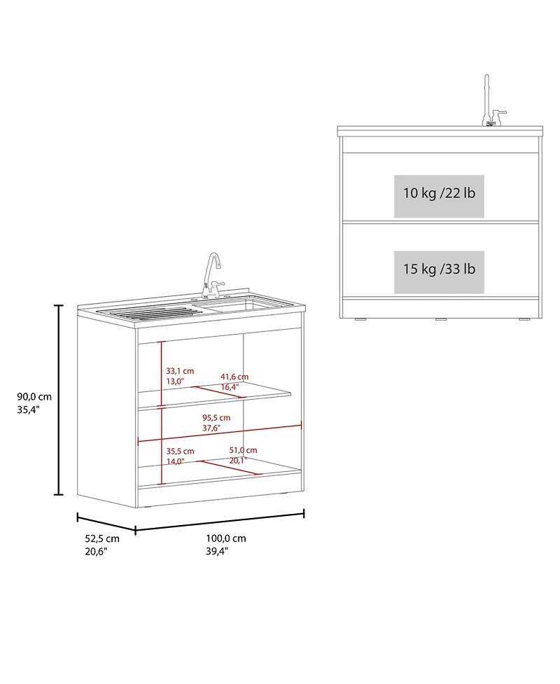 Fm Furniture Extremo Kitchen Storage Cabinet with 2 Doors and 3 Shelves