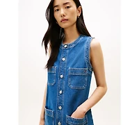 Tommy Hilfiger Women's Crewneck Mid-Blue Denim Mini Dress