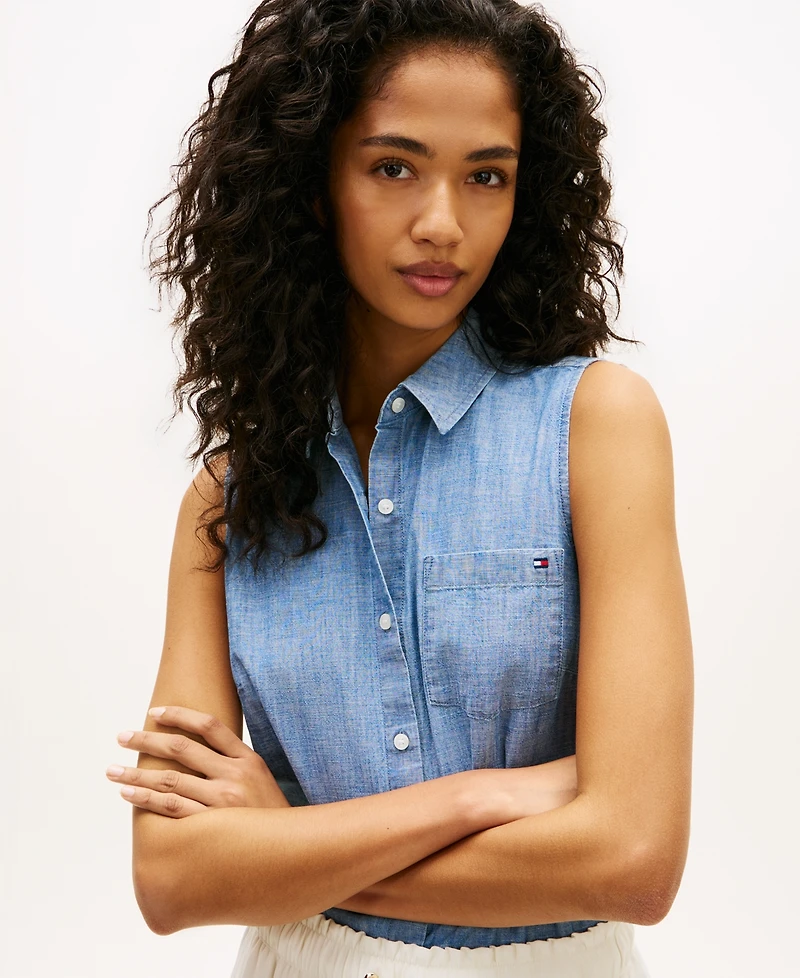 Tommy Hilfiger Women's Collared Sleeveless Shirt