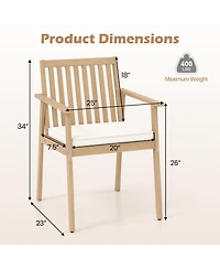 Gymax 2 Pcs Patio Dining Chairs w/ Removable Padded Cushion Armrests & Teak Oil Finish