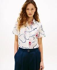 Tommy Hilfiger Women's Printed Linen Short-Sleeve Relaxed Shirt