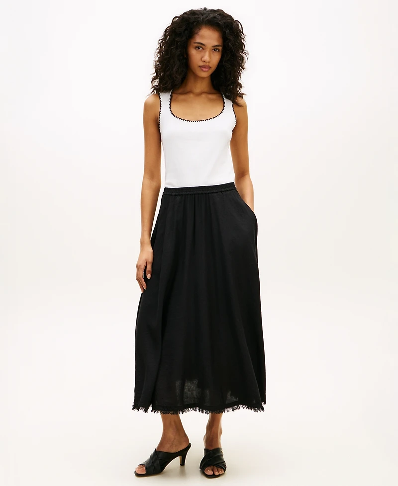 Tommy Hilfiger Women's Black & White Slim Scoop-Neck Tank Top