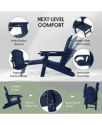 WestinTrends Folding Adjustable Adirondack Chair with Retractable Ottoman and Cup Holder