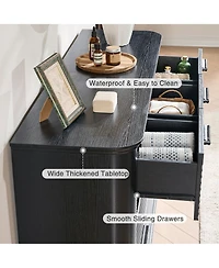 Rainsken Fluted 7 Drawer Dresser, Modern Wood Chest of Drawers with Curved Profile Design, Storage Organizer for Living Room and Bedroom