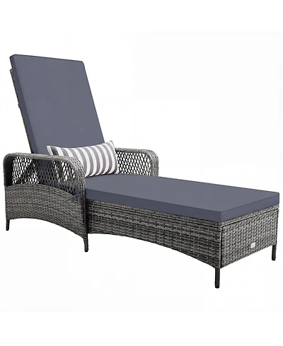 Gymax Outdoor Chaise Lounge Chair Patio Recliner w/ 6-Level Backrest Cushion & Pillow