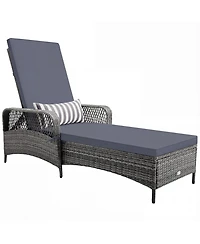 Gymax Outdoor Chaise Lounge Chair Patio Recliner w/ 6-Level Backrest Cushion & Pillow