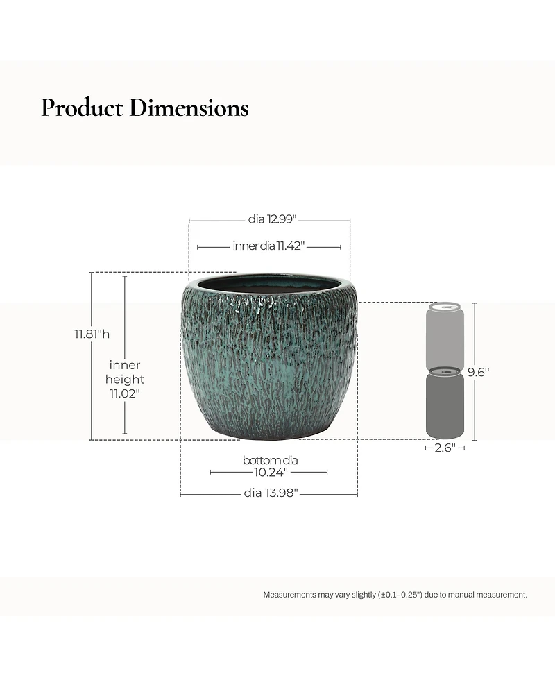 LuxenHome 11.8-Inch Tall Round Ceramic Planter, Bark Texture with Glossy Glaze
