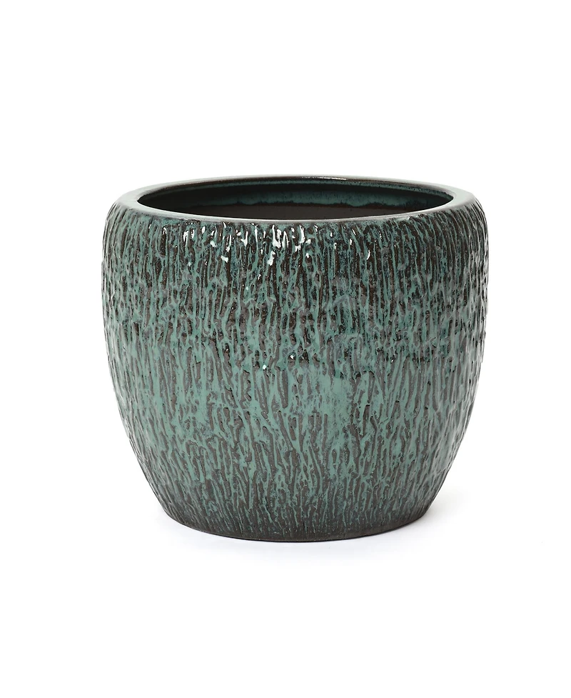 LuxenHome 11.8-Inch Tall Round Ceramic Planter, Bark Texture with Glossy Glaze