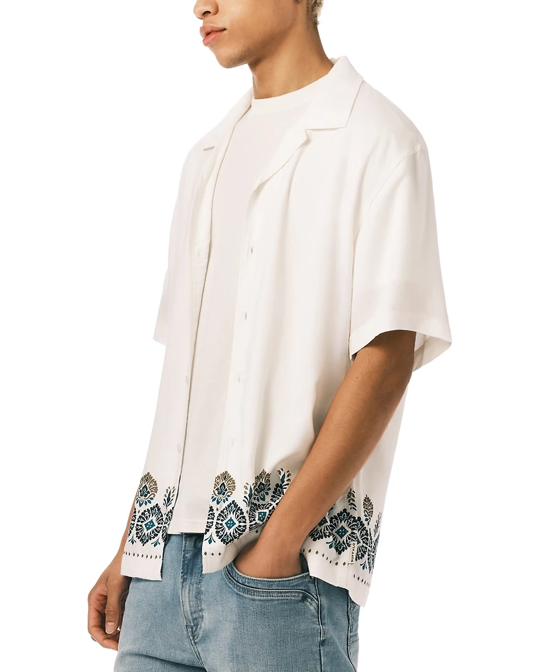Buffalo David Bitton Men's Embroidered Border Print Camp Shirt