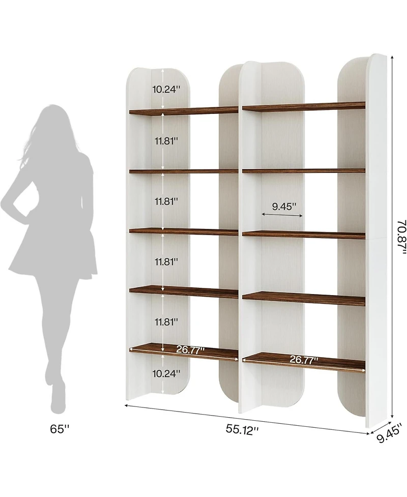 Tribesigns 5-Tier Farmhouse Bookshelf, 70.87-Inch Tall Double Wide Bookcase