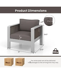 Gymax 2 Piece Aluminum Patio Furniture Set Outdoor Sectional Sofa Set w/ Thick Cushions