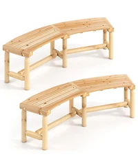 Gymax 2PCS Patio Curved Bench for 2-3 People Outdoor Loveseat for Backyard Garden