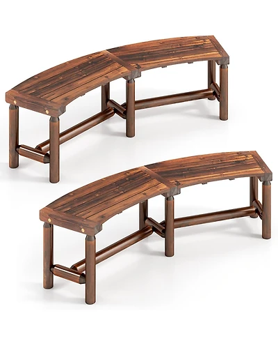 Gymax 2PCS Patio Curved Bench for 2-3 People Outdoor Loveseat Backyard Garden