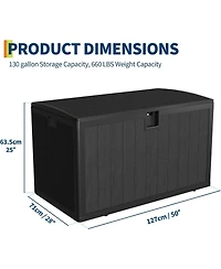gaomon 130-Gallon Resin Deck Box, Lockable All-Weather Outdoor Storage for Patio, Garden & Pool Accessories, Faux Wood