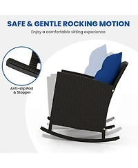 Gymax Set of 3 Wicker Rocking Set Tempered Glass Table Patio Outdoor