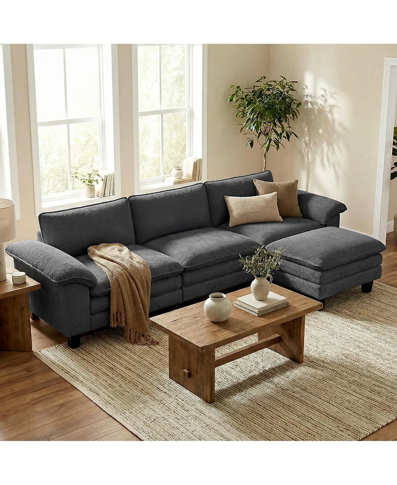 Homcom Sectional Sofa, L Shaped Couch with Deep Seat, Ottoman
