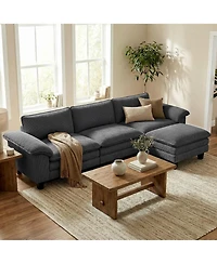 Homcom Sectional Sofa, L Shaped Couch with Deep Seat, Ottoman