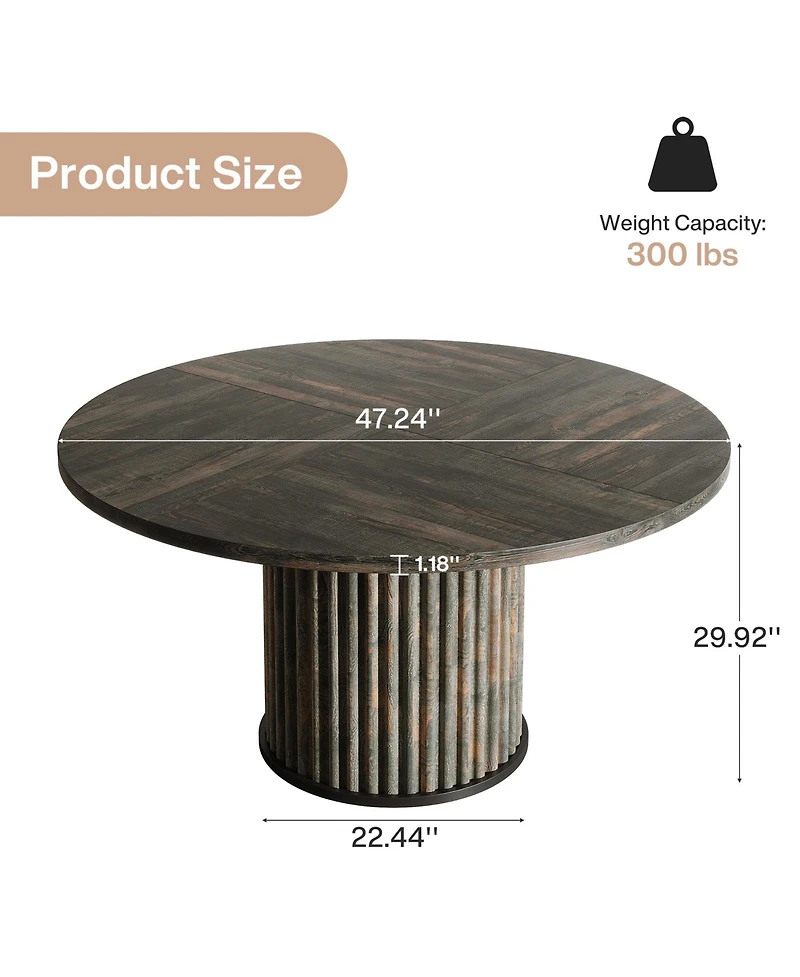 Tribesigns 47.24-Inch Round Dining Table for 4-6 People, Modern Fluted Mdf + Metal Base Kitchen Table