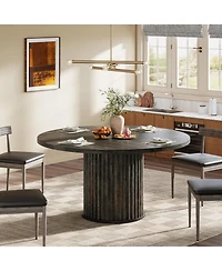 Tribesigns 47.24-Inch Round Dining Table for 4-6 People, Modern Fluted Mdf + Metal Base Kitchen Table