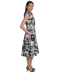 Calvin Klein Women's Floral Sleeveless Collared Midi Shirtdress