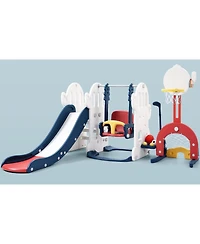 gaomon 7 in 1 Toddler Slide and Swing Set with Slipping Slope Basketball Hoop Soccer Golf Ring Toss Game