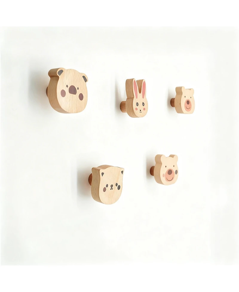 Yigii 4-Piece Cartoon Animal Wooden Coat Hooks for Home Decoration