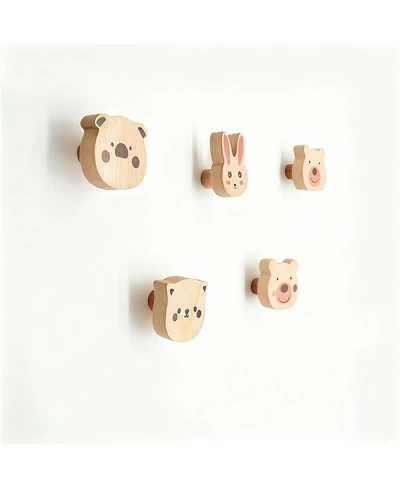 Yigii 4-Piece Cartoon Animal Wooden Coat Hooks for Home Decoration