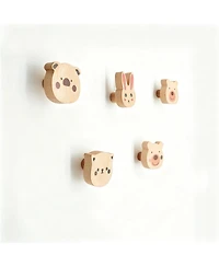 Yigii 4-Piece Cartoon Animal Wooden Coat Hooks for Home Decoration