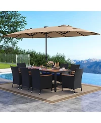 Gymax 11 Pcs Patio Dining Set w/ 15ft Double-Sided Umbrella (Base Included)