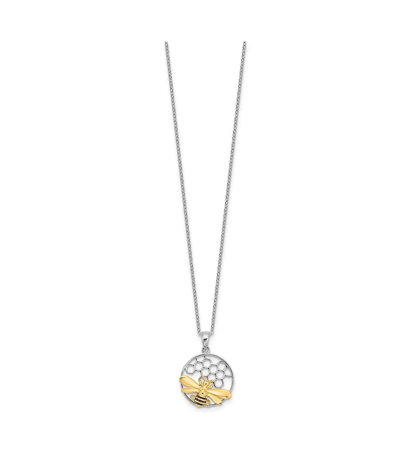 Curata Jewelry 925 Sterling and Rhodium Plated Enamel Bee in Hive Necklace 25x18mm Pendant Necklace