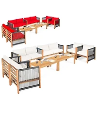 Gymax Set Of Wood Outdoor Patio Furniture Set w/Cushions Cover Sets