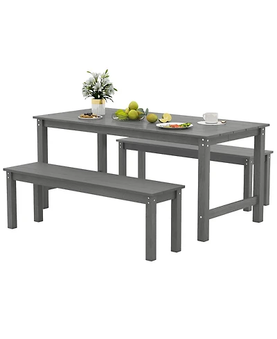 Gymax 3PCS Dining Table Set w/ 2 BenchesPatio Hdpe Weather Resistant Furniture